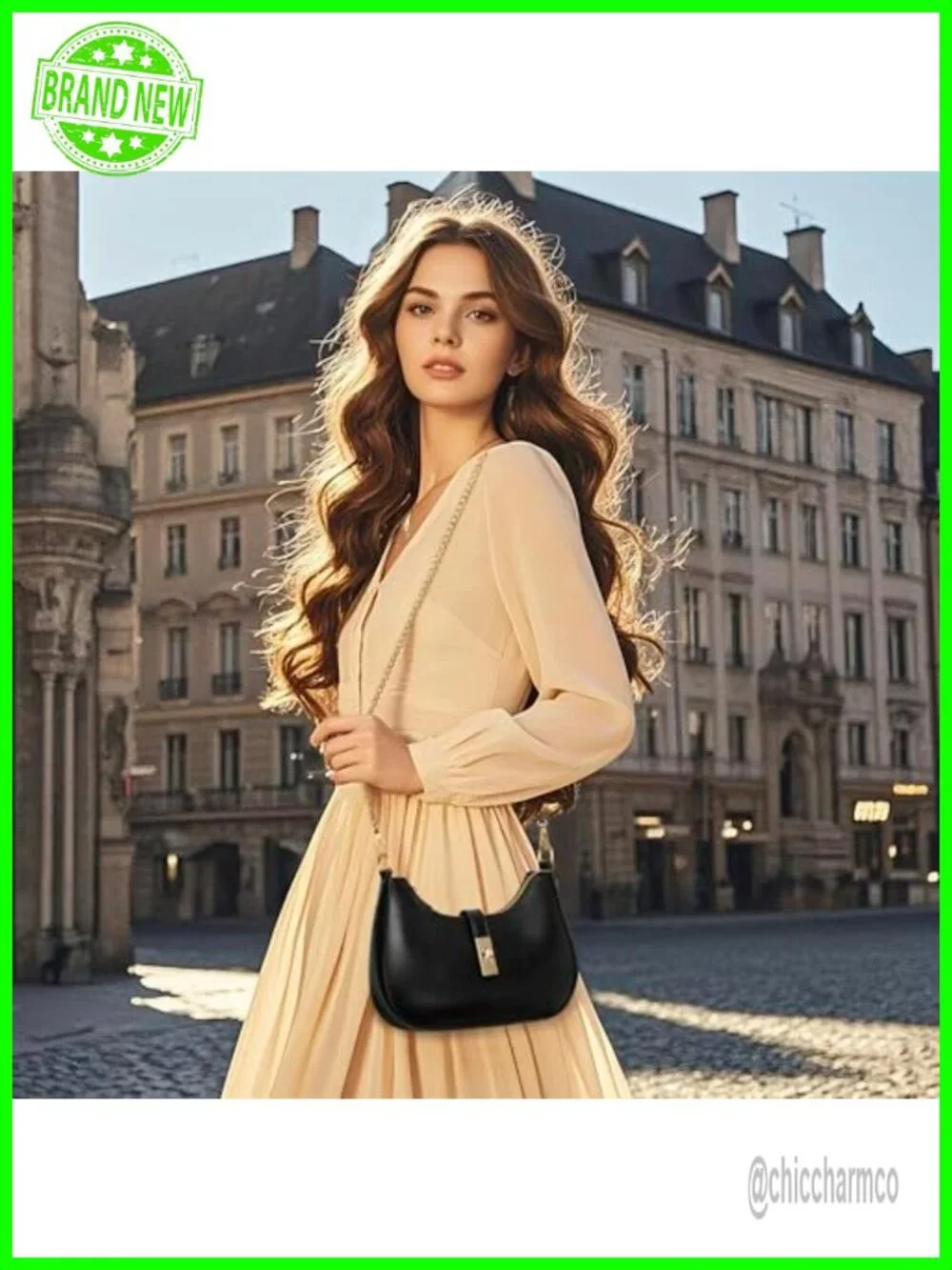 PU Leather Hobo Shoulder Bag Crescent Crossbody Purse Detachable Chain